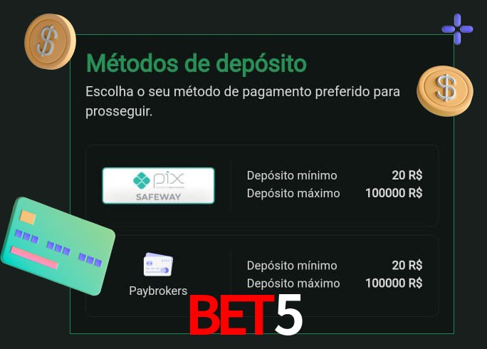 O cassino bet5 oferece uma grande variedade de métodos de pagamento